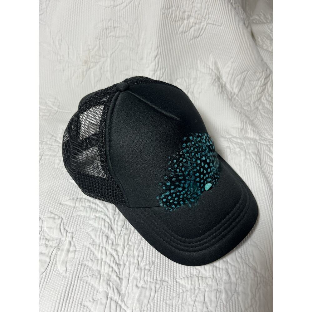 Custom Feather Trucker Hat Black Adjustable Mesh Back - Picture 3 of 4